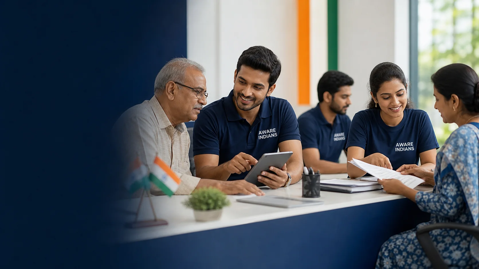 Aware Indians volunteers helping citizens navigate services and documents